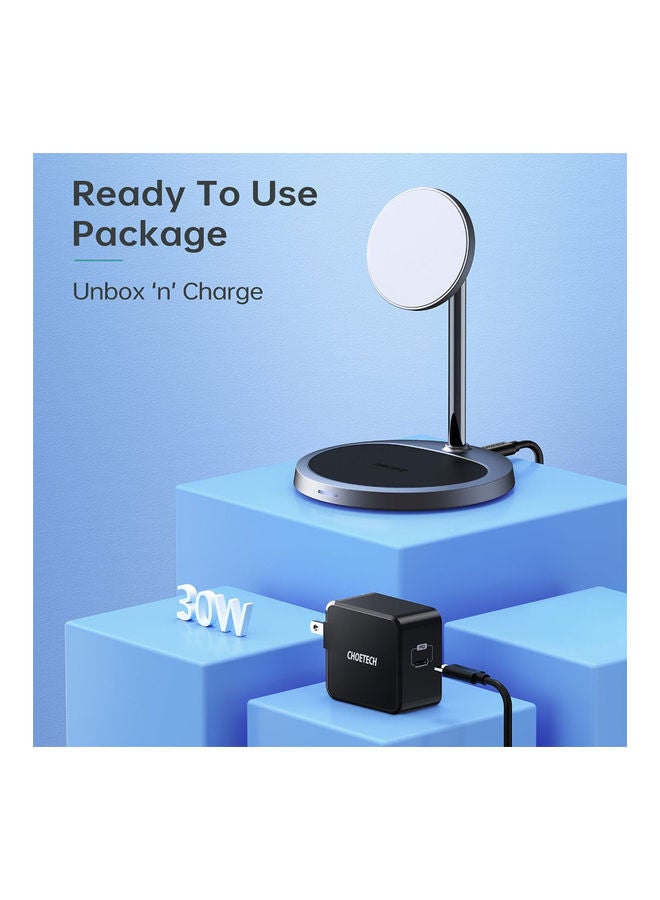 CHOETECH 2-In-1 iPhone Magnetic Wireless Charger Stand for IPhone 13/12 & Apple AirPods Silver - Image 5