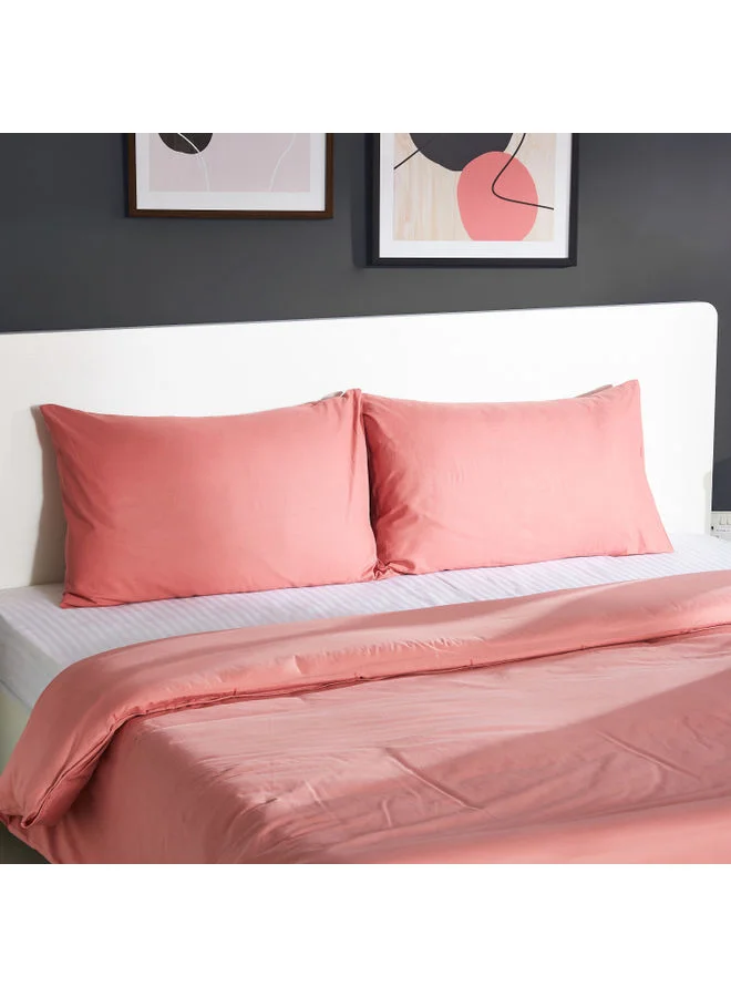 Home Box 3-Piece Wellington Solid Duvet Cover Set Cotton Pink 220 x 220cm