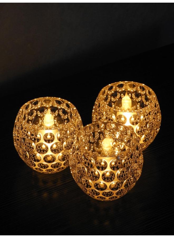 بابازام طقم شموع LED مزودة ببطارية، مكون من ستّ قطع. ذهبي/ أبيض 6.5x7.5x7.5سم  - Image 1