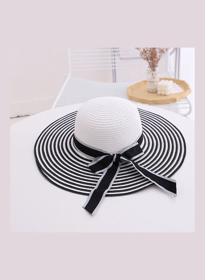HALAMODO Large Brimmed Straw Hat White/Black - Image 1
