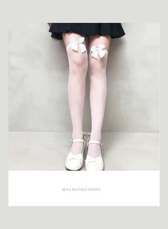 HALAMODO Satin Bow Translucent Thigh High Stockings White  - Image 1