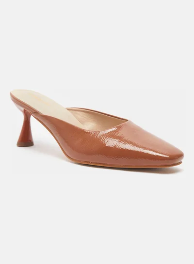 shoexpress Textured Slip-On Stiletto Heeled Mules Brown