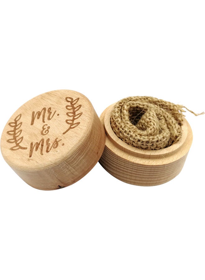 Wooden Round Beech Wedding Ring Box With Letter Beige  - Image 1
