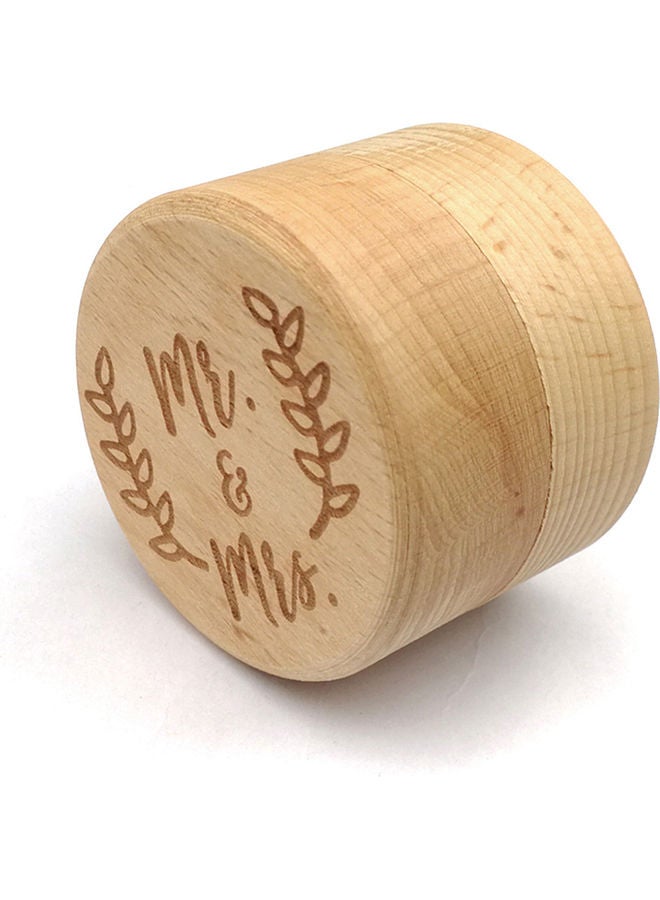Wooden Round Beech Wedding Ring Box With Letter Beige  - Image 2