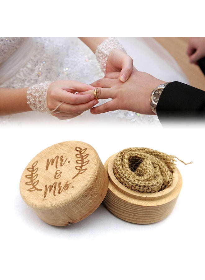 Wooden Round Beech Wedding Ring Box With Letter Beige  - Image 3