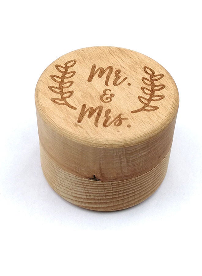 Wooden Round Beech Wedding Ring Box With Letter Beige  - Image 4