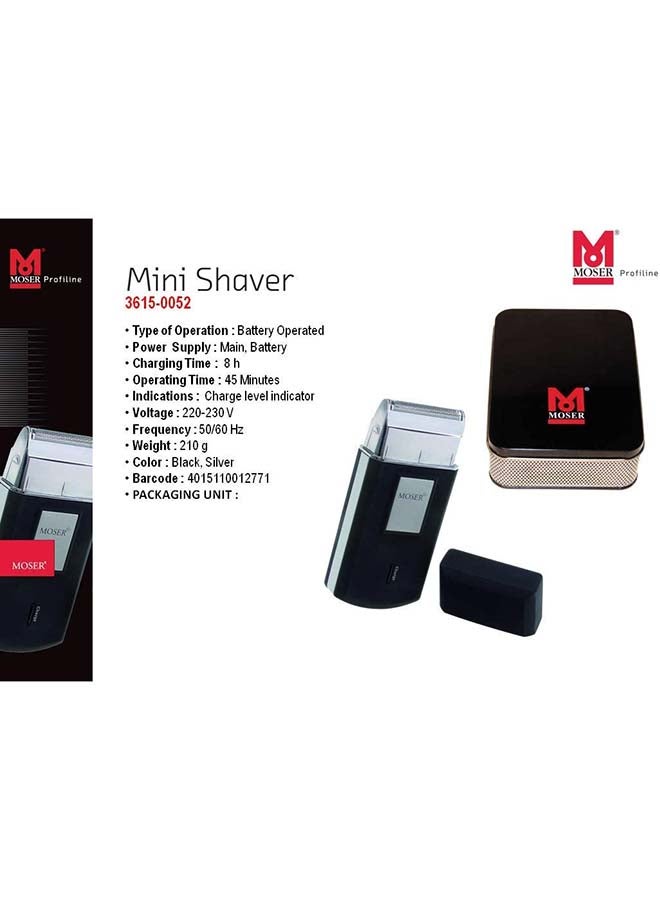 MOSER - Travel Rechargeable Shaver Black/Silver - Image 1