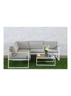 1 x COFFEE TABLE 68 cm L x 68 cm W 30cm H | 1 x GARDEN CORNER SOFA 195 cm L x 195 cm W 70cm H | Track Arms, Removable Cushions | Foam Filling Grey