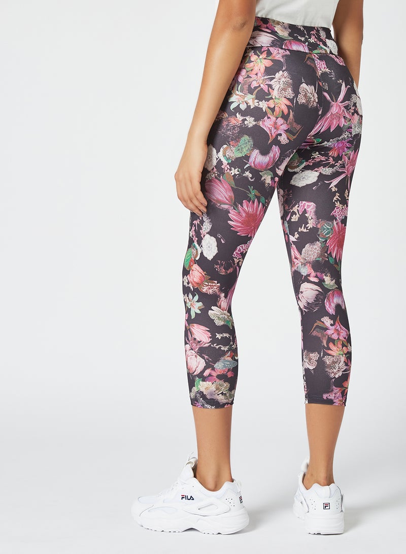 Athletiq - Women's Mid Rise Sports Training Workout Cropped Length Stretch Leggings With Elastic Waist and All Over Print Multicolour - Image 1