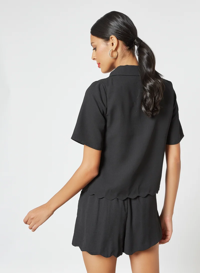 Fashion Union Scallop Hem Shirt Black