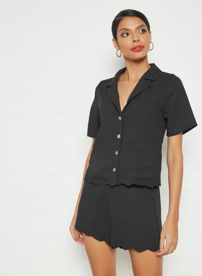 Fashion Union Scallop Hem Shirt Black