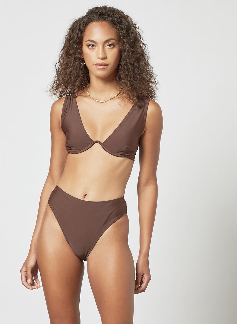 4th & Reckless - High Leg Bikini Bottoms Brown - Image 1