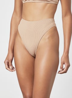 4th & Reckless High Leg Ribbed Bikini Bottoms Brown  - Image 1