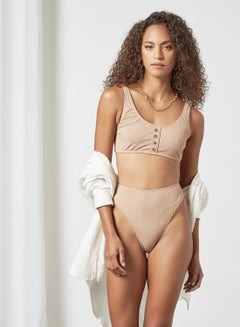 4th & Reckless High Leg Ribbed Bikini Bottoms Brown  - Image 2
