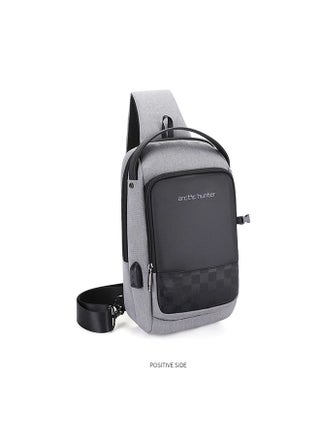 Men Chest Crossbag USB Charging Sling Shoulder Bag Waterproof Grey - v1628165545/N49698622A_1