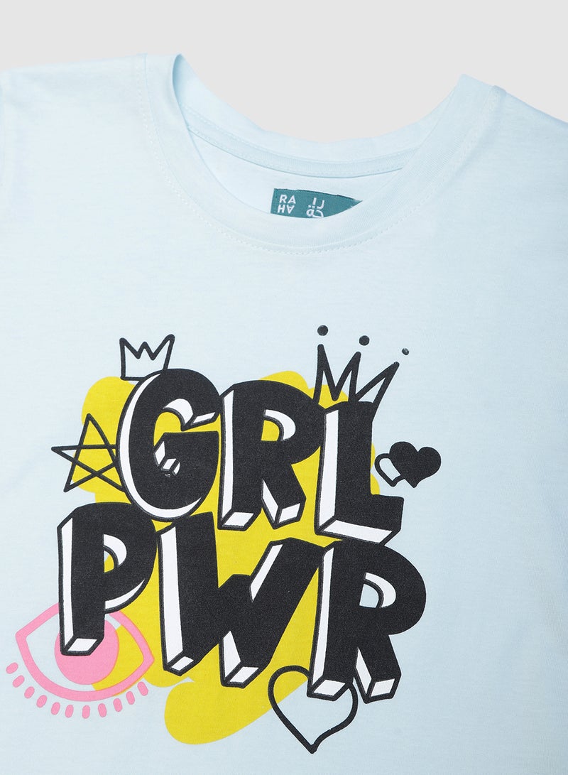 RAHA Girls Modish Comfortable Stylish T-Shirt Light Blue  - Image 3