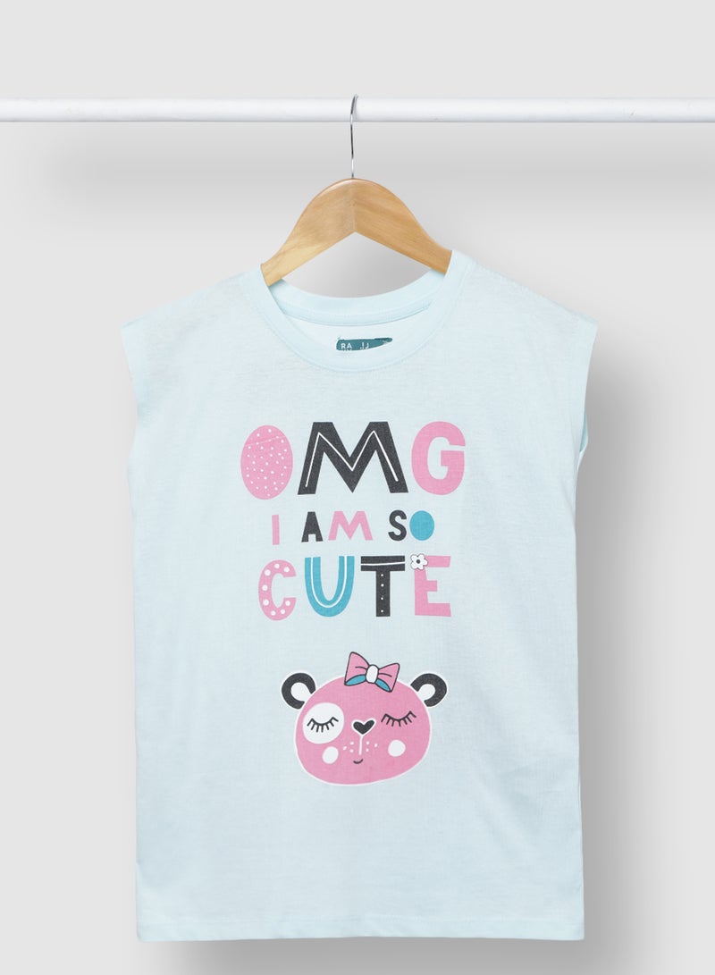 RAHA - Girls Modish Comfortable Beautiful Stylish T-Shirt Light Blue - Image 1