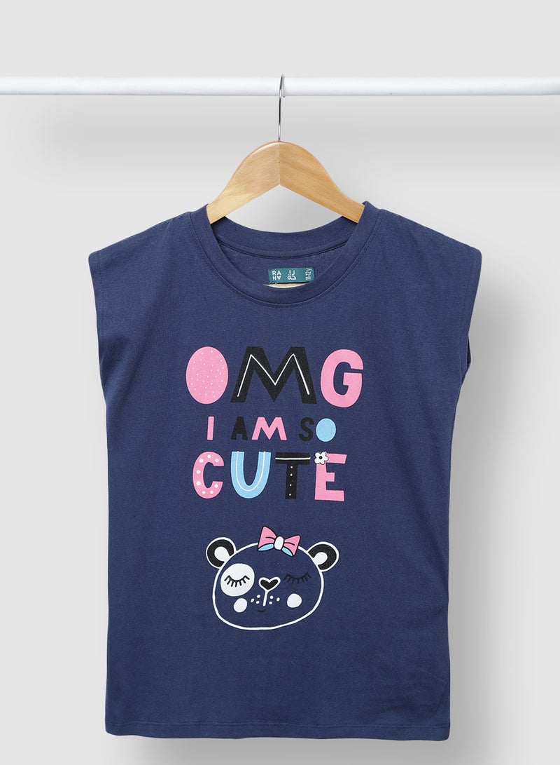 RAHA - Girls Comfortable Stylish Modern T-Shirt Navy Blue - Image 1