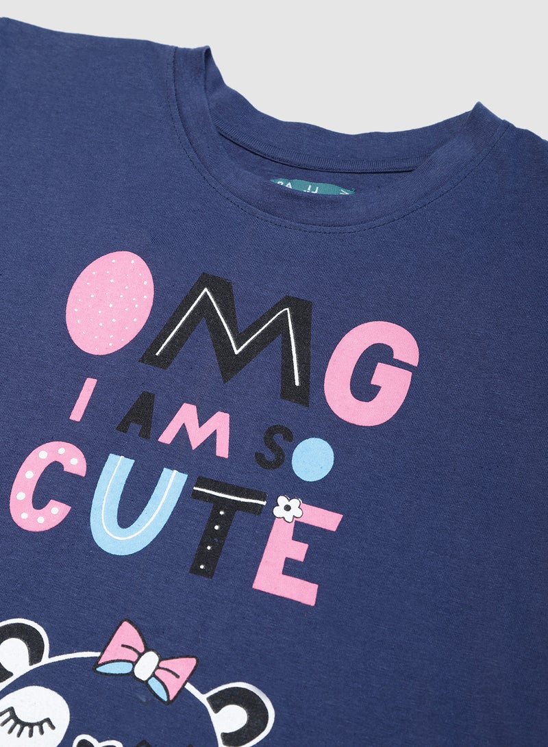 RAHA - Girls Comfortable Stylish Modern T-Shirt Navy Blue - Image 1