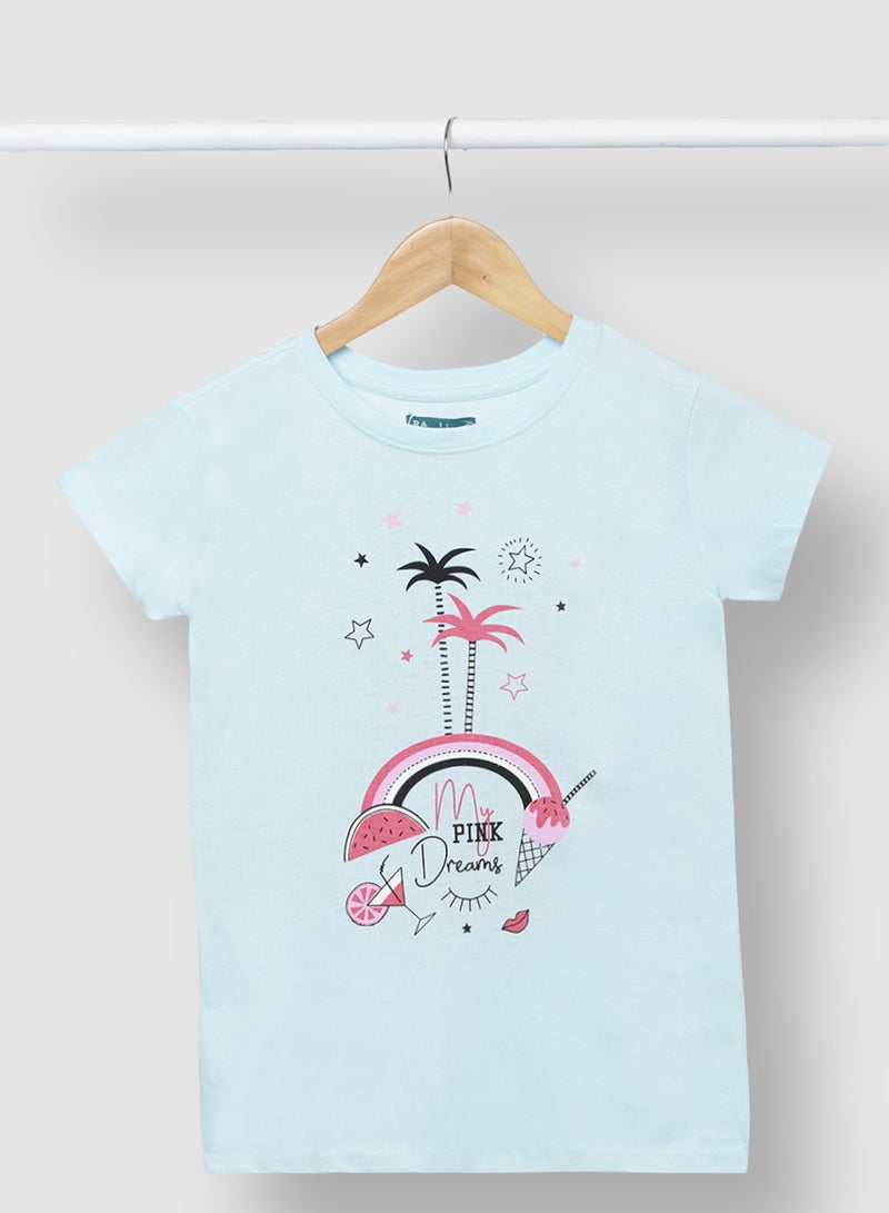 RAHA Girls Comfortable Fashionable Stylish T-Shirt Light Blue  - Image 1