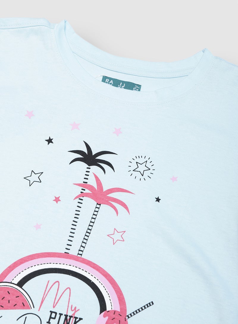 RAHA Girls Comfortable Fashionable Stylish T-Shirt Light Blue  - Image 3