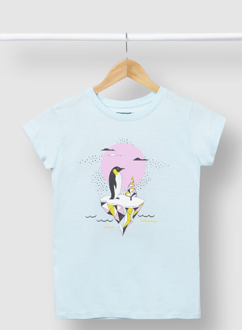 RAHA Girls Beautiful Comfortable Stylish T-Shirt Light Blue  - Image 1