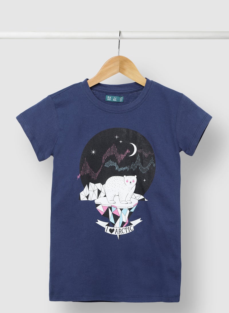 RAHA Girls Smart Casual Comfortable Stylish T-Shirt Navy Blue  - Image 1