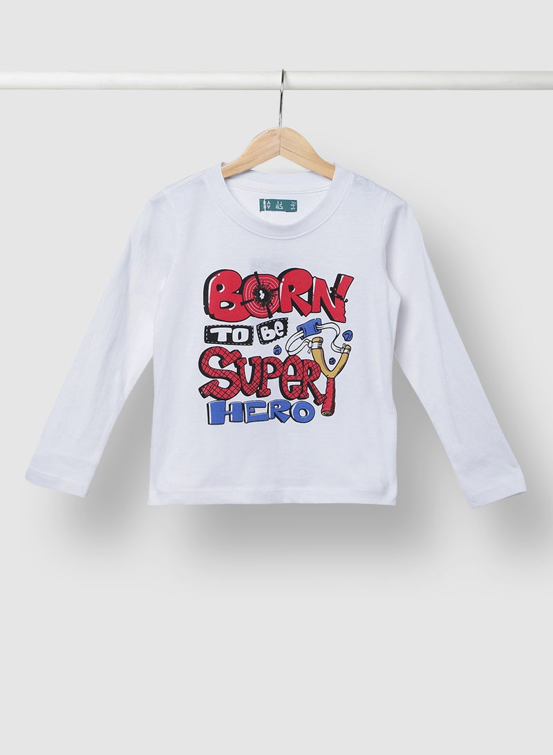 RAHA Boys Comfy Cool Stylish Long Sleeve T-Shirt White / Red  - Image 1