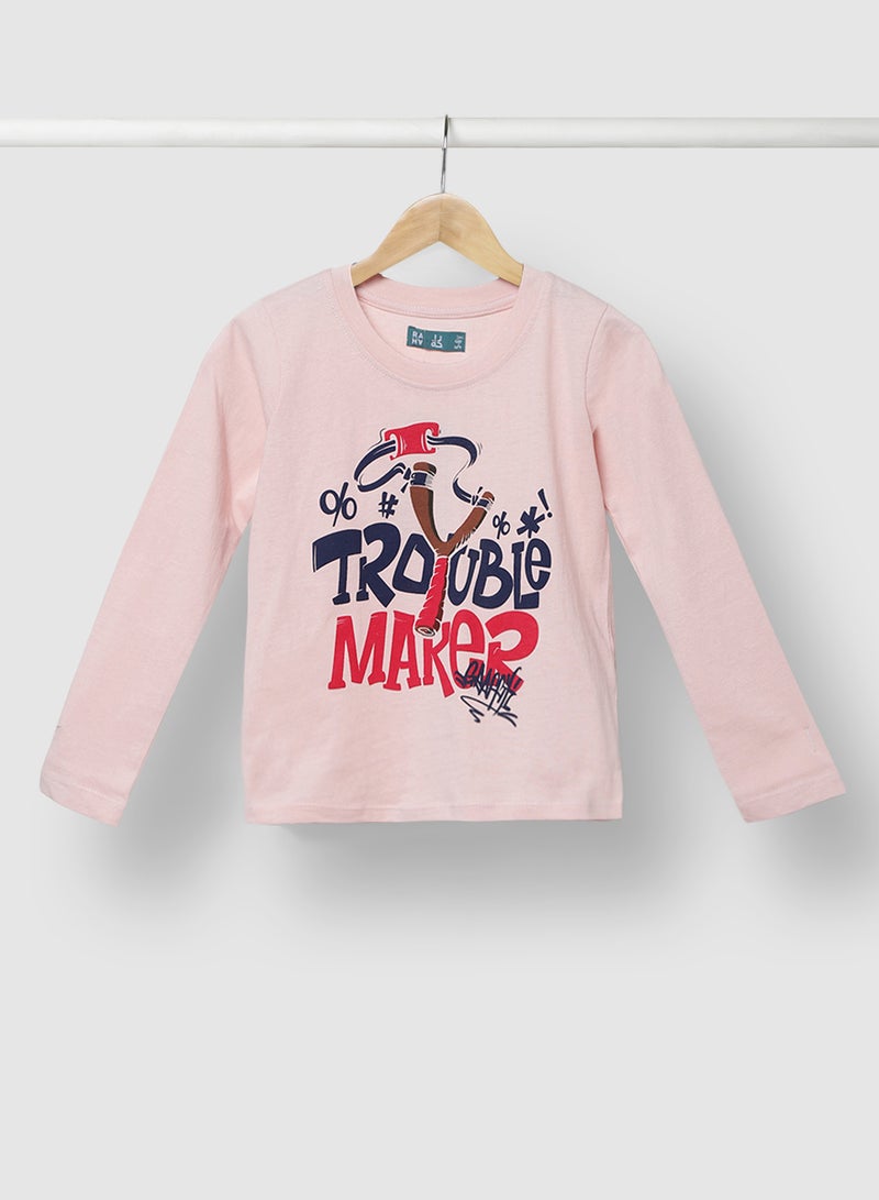 RAHA Boys Cotton Cool Stylish Long Sleeve T-Shirt Pink - Image 1