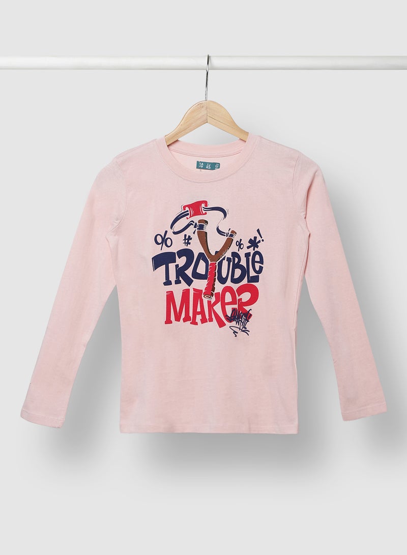 RAHA Cool Boys Stylish Long Sleeve T-Shirt Pink - Image 1