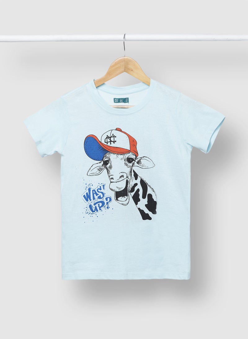 RAHA Boys Pure Cotton Smart Comfortable Stylish T-Shirt Light Blue  - Image 1