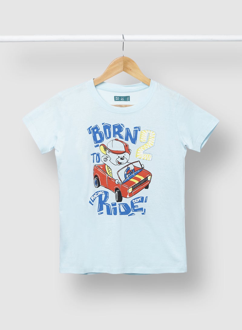 RAHA Pure Cotton Boys Comfortable Stylish T-Shirt Blue / Red  - Image 1