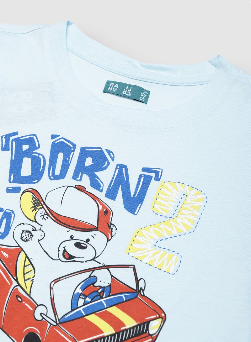 RAHA Pure Cotton Boys Comfortable Stylish T-Shirt Blue / Red  - Image 3