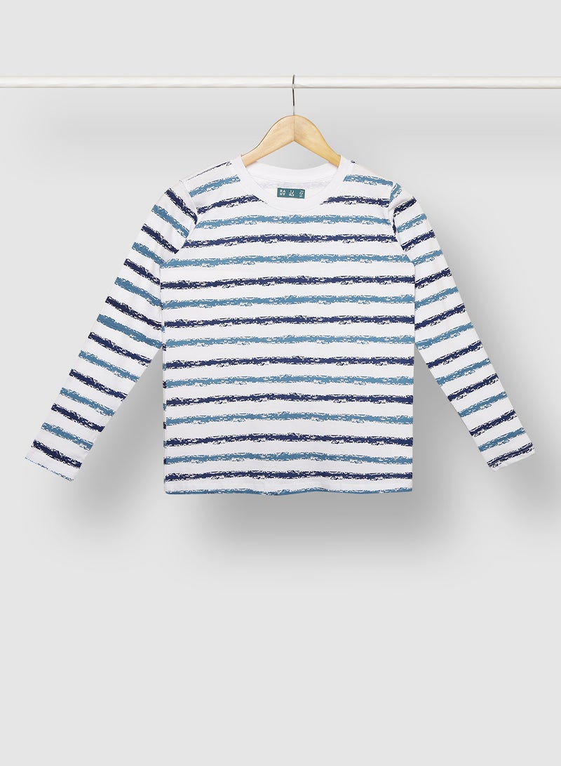 Boys Stylish Casual Long Sleeve T-Shirt White / Blue - v1628166474/N45999551V_1