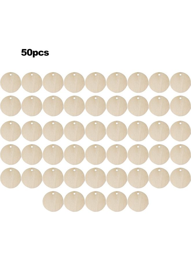 50-Piece  Wooden Cutout Round-Shape Hanging Slices For Home Decoration Beige. 