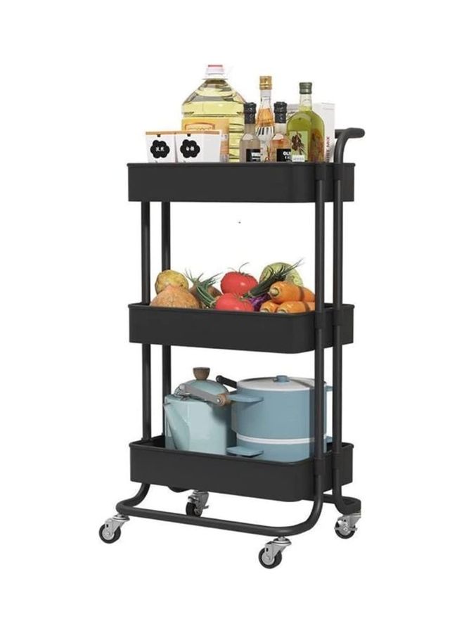 MTL 3-Tier Rolling Shelves Metal Cart Organizer Black 85x42x35cm - Image 1