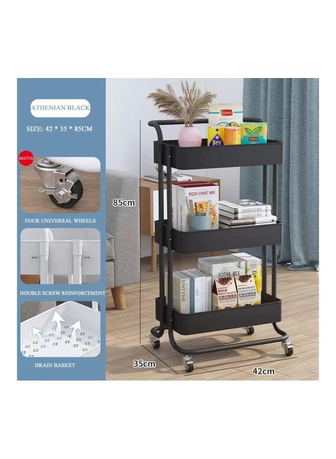 MTL 3-Tier Rolling Shelves Metal Cart Organizer Black 85x42x35cm - Image 2