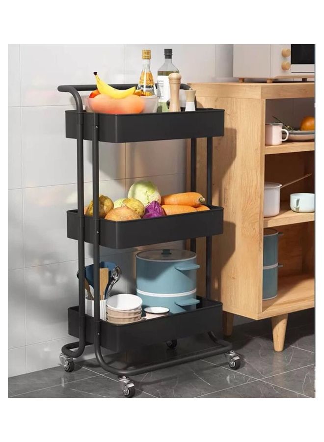 MTL 3-Tier Rolling Shelves Metal Cart Organizer Black 85x42x35cm - Image 3