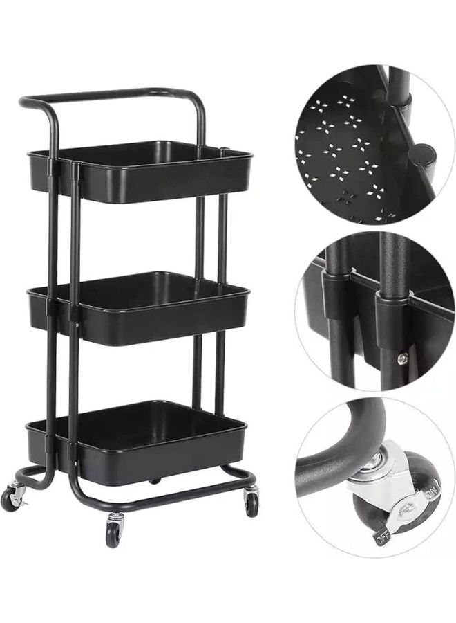 MTL 3-Tier Rolling Shelves Metal Cart Organizer Black 85x42x35cm - Image 4
