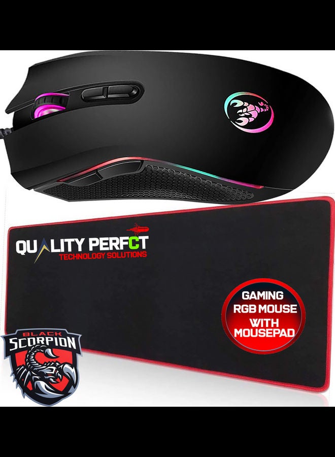Draxon - RGB Mouse with X-Large Mouse Pad, Anti slip, Gaming Mouse 3200DPI 7 Button 7 Colors LED Optical -wired - Image 1