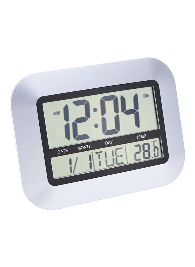 Multi-function Electric Wall Mount Desktop Alarm Clock Thermometer Silver/Black 25x23.3x3.5cm - Image 1