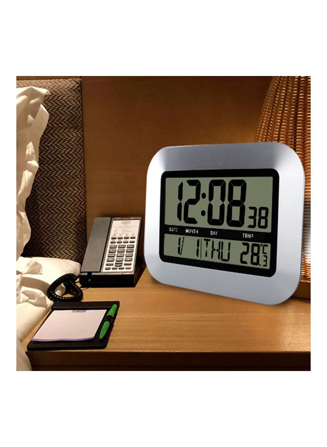 Multi-function Electric Wall Mount Desktop Alarm Clock Thermometer Silver/Black 25x23.3x3.5cm - Image 2