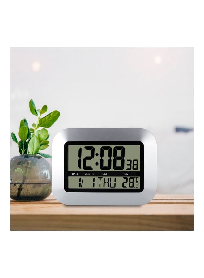 Multi-function Electric Wall Mount Desktop Alarm Clock Thermometer Silver/Black 25x23.3x3.5cm - Image 3