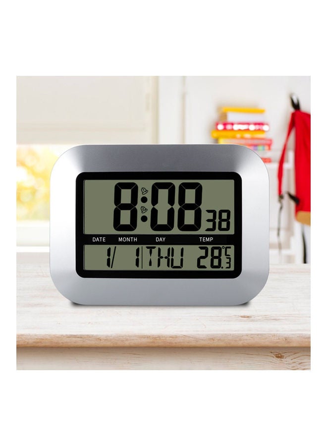 Multi-function Electric Wall Mount Desktop Alarm Clock Thermometer Silver/Black 25x23.3x3.5cm - Image 4
