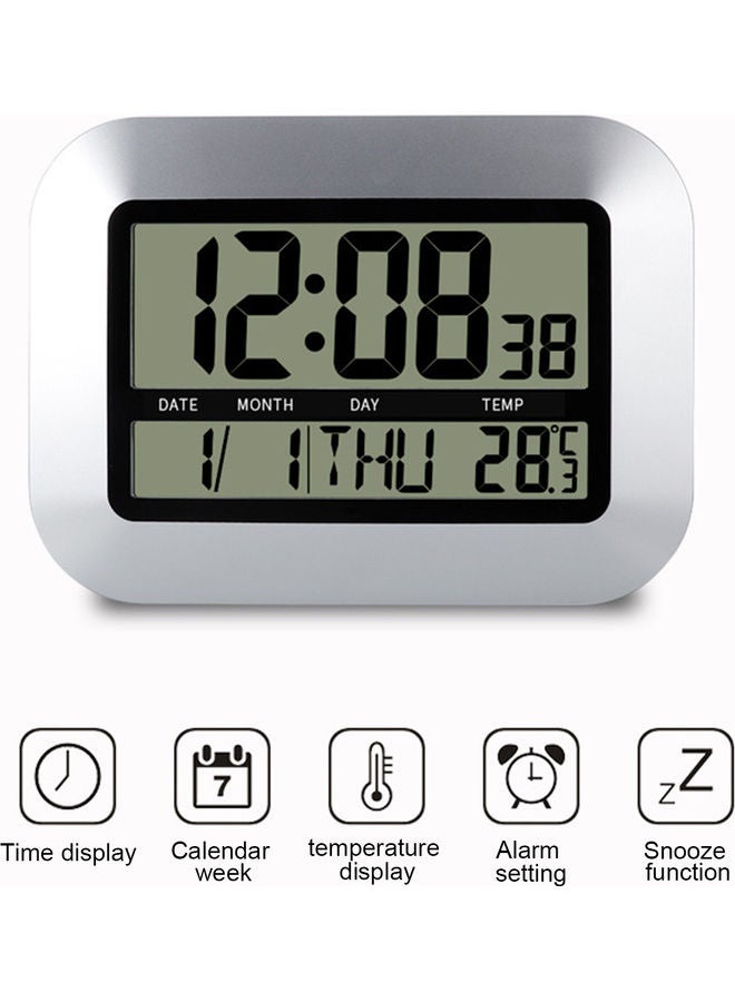 Multi-function Electric Wall Mount Desktop Alarm Clock Thermometer Silver/Black 25x23.3x3.5cm - Image 5