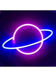 عربست مصباح LED نيون لديكور الحائط بتصميم كوكب بلون أزرق يعمل بالبطارية أزرق/ وردي  - Image 1