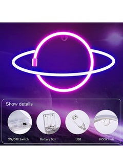 عربست مصباح LED نيون لديكور الحائط بتصميم كوكب بلون أزرق يعمل بالبطارية أزرق/ وردي  - Image 4