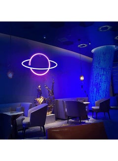 عربست مصباح LED نيون لديكور الحائط بتصميم كوكب بلون أزرق يعمل بالبطارية أزرق/ وردي  - Image 2