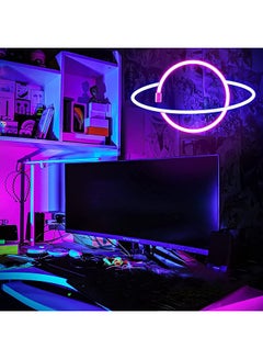 عربست مصباح LED نيون لديكور الحائط بتصميم كوكب بلون أزرق يعمل بالبطارية أزرق/ وردي  - Image 3