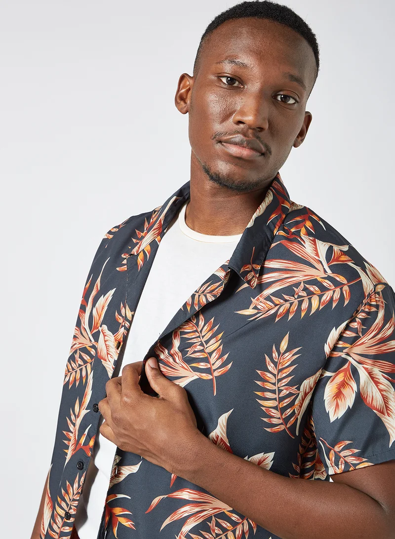 STATE 8 Tropical Print Shirt Navy